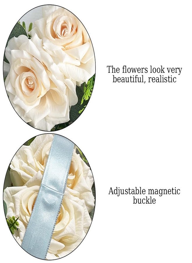 EHERDM 2pcs Flowers Curtain Tiebacks Strong Magnetic Champagne Artificial Rose Curtain Holdbacks for Curtains Drapes Window Fancy Curtain Buckle Strap for Home Bedroom Decorative - Image 4